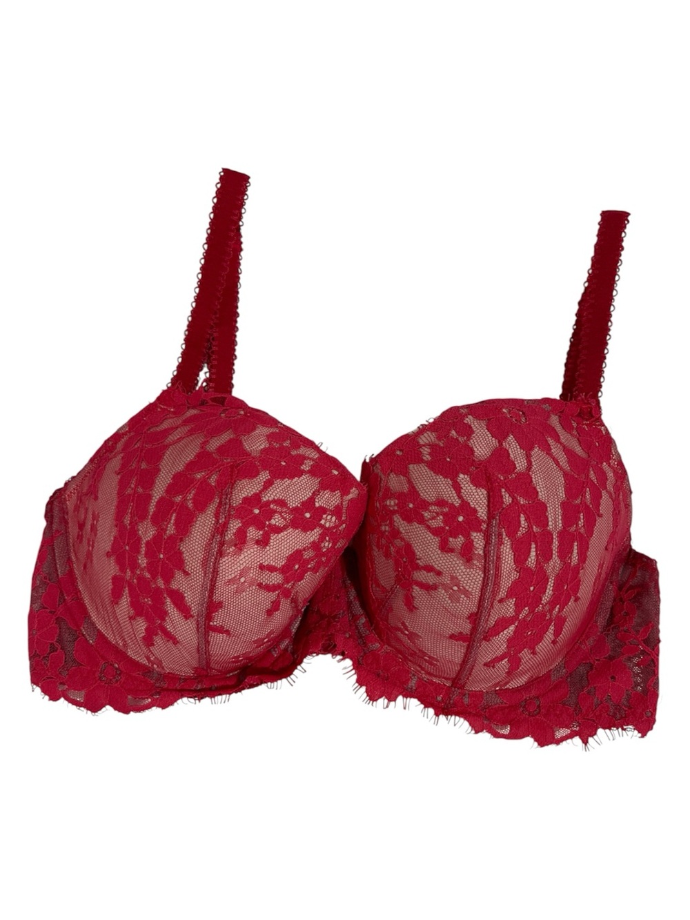 Victoria’s Secret Dream Angels Lined Demi Bra | Red Lace & Nude Mesh | 32DD